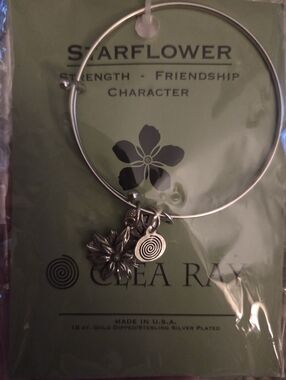Starflower Silver Lotus Charm Bangle Bracelet - Silver